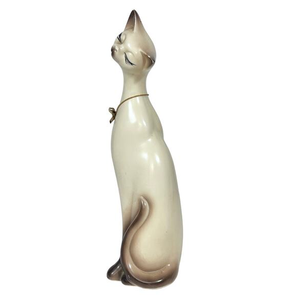 Vintage Ceramic Siamese Cat Figurine 12" Brown Cream Long Neck 1972 Damaged - Picture 5 of 12